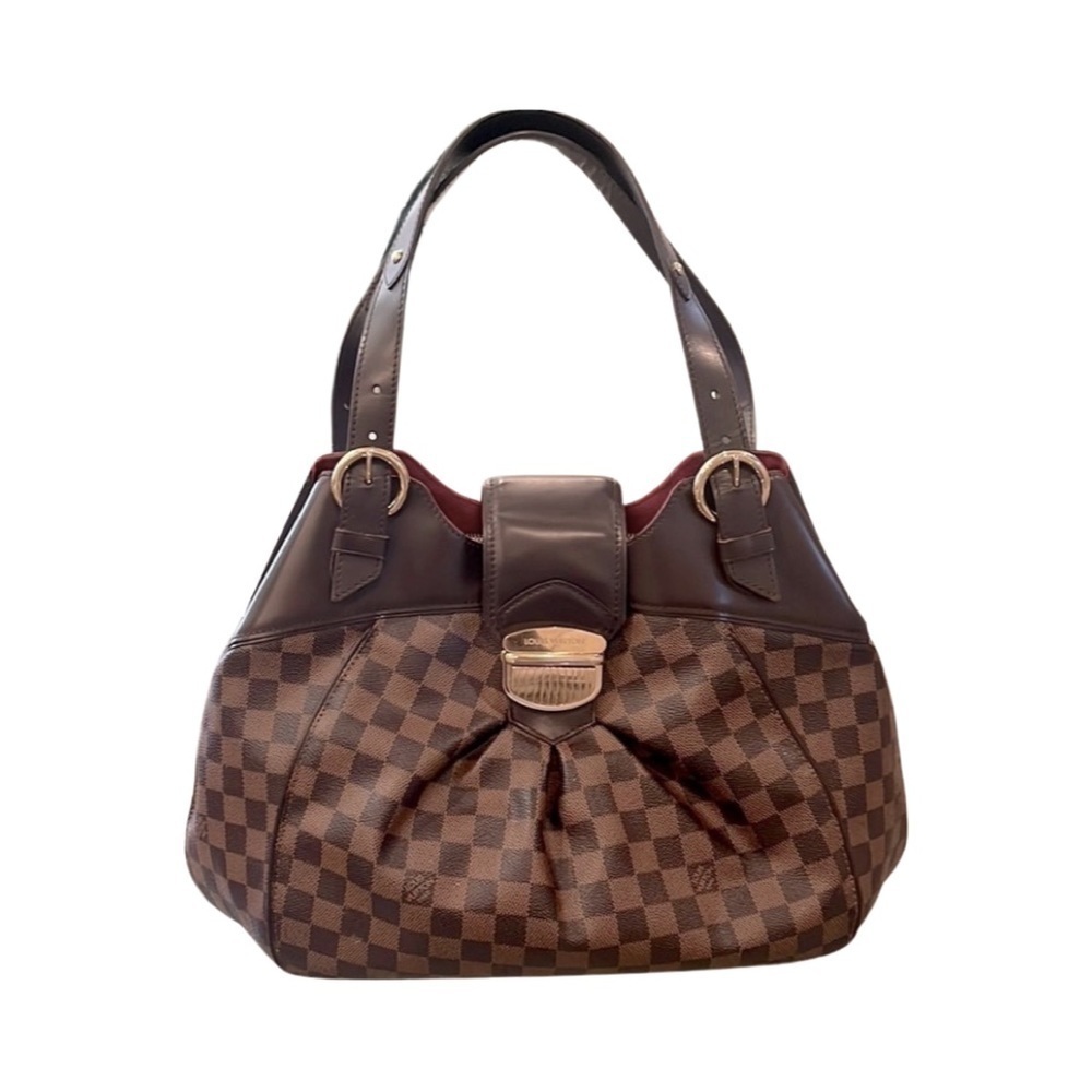 Louis Vuitton Sistina GM Damier Ebene Shoulder Bag Brown LV Canvas Gold Clasp - Picture 12 of 14